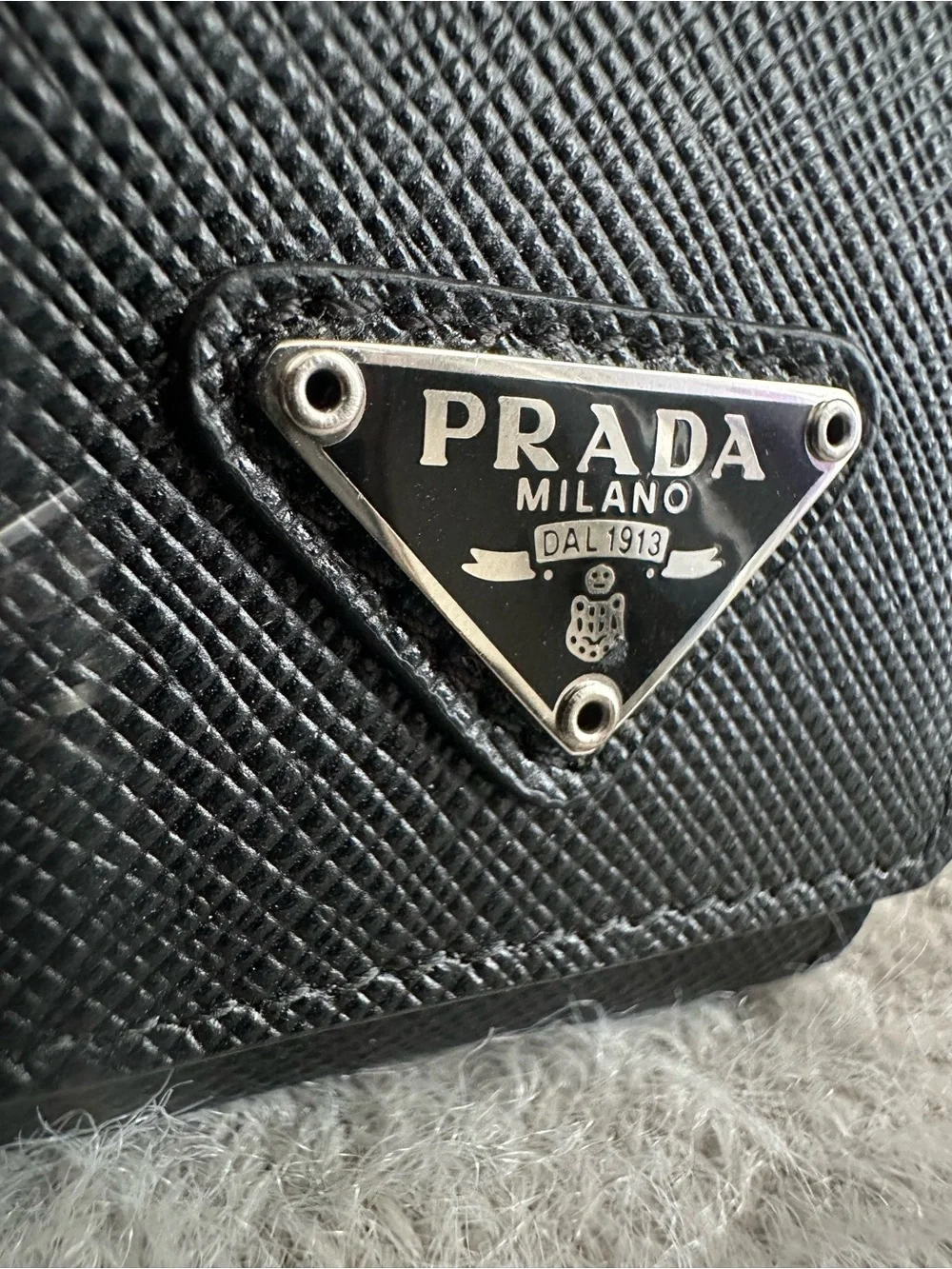 Prada Saffiano Leather AirPods Case Keychain Nero Black 2TT133